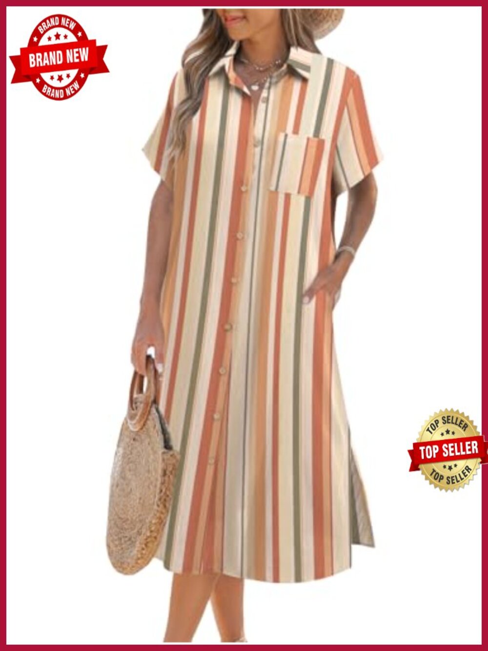 Women's Short Sleeve Button Down Shirt Dress with Pockets